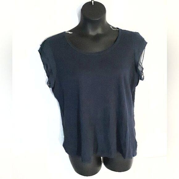 Style and Co navy blue sheer sleeves top - Picture 1 of 4